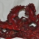 STATUE 3 WILD HORSES SCULPTURE FIGURINE WOODEN BASE