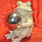 Frog Statue with Silver Color Ball Figurine Toad Sculpture
