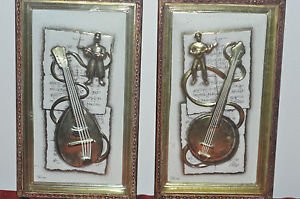 2 Wall Hanging Musical Instruments GOLD TONE From PHILIPPE Vintage 14'' by 81/2