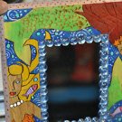 Mermaid Scene Painted Mirror on wood with Beads surrounding Mirror 9" X 11"