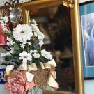 Mirror with Flowers Golden Frame Contemporary, Mixed Materials, Rectangle and