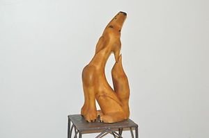 Realistic Wild Wolf Statue Howling at the Moon Wooden 18" X 8"