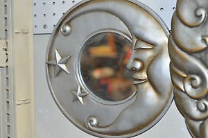 Silver Sleepy Head Half Moon Wall Mirror Contemporary, Mixed Materials Round and