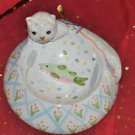 KITTY CAT PORCELAIN FOOD OR WATER DISH Ceramic and Number of Bowls 1 Raised Bowl
