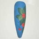 Hand Carved Wooden Tiki Wall Blue Beautiful Face Scupture Decor Red Flower & Lip