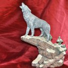 Gray Wolf on Cliff Howling At Moon Decorative Statue 13 Inch Mixed Materials and