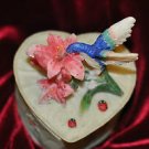 Beautiful Heart Shape Box made out of Resin Hummingbird design Mixed Materials