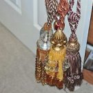 Three Double Large Luxury Rope Tassel Curtain Tie Backs Gold beads & Crystal