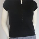 SHU SHU Cap Sleeve Sweater in Black Short Sleeve Stretch Button Opening