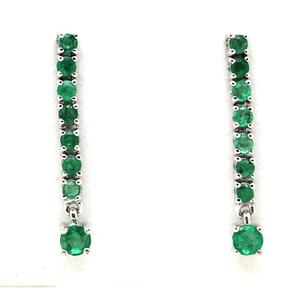 1.00Ct Natural Round Green Emerald Stone Dangle Drop Earrings, Silver