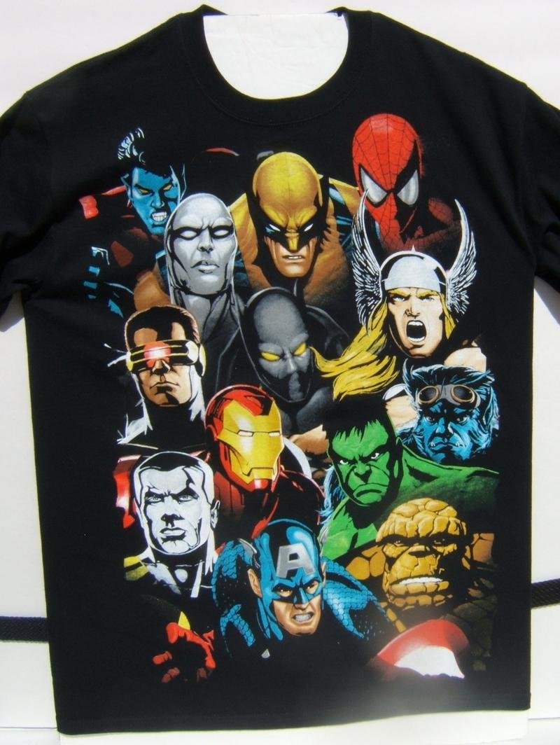 Marvel Superhero Faces Short Sleeve 100% Cotton T-Shirt Medium Size NEW w/Tags