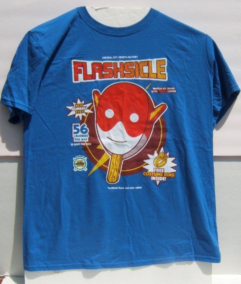 DC CW Flashsicle Barry Allen Short Sleeve Blue T-Shirt Large Size Brand New