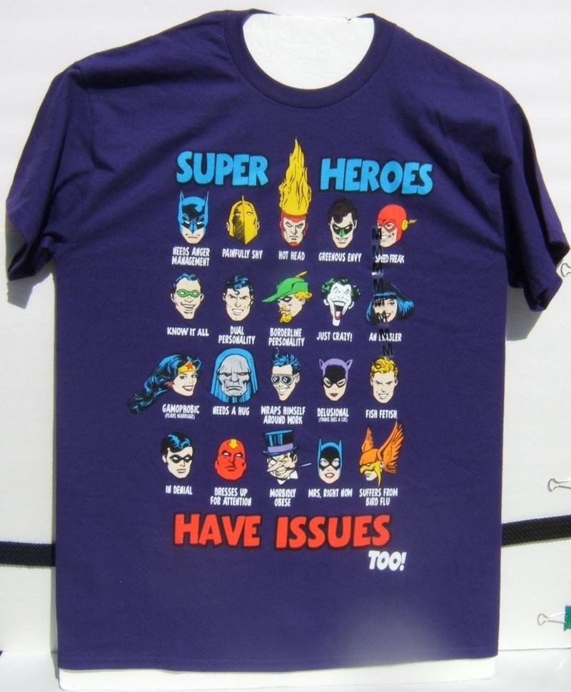 DC Superheroes Have Issues Short Sleeve T-Shirt Medium 100% Cotton NEW w/Tags