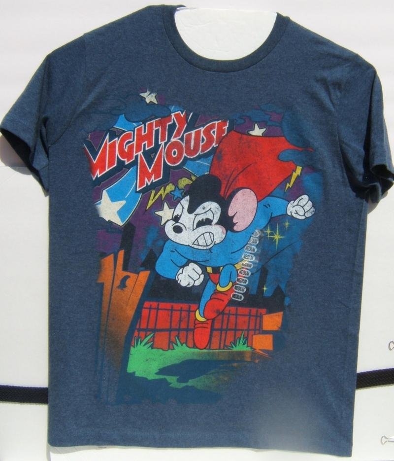 Mighty Mouse Distressed Image On The Way Short Sleeve T-Shirt Medium Size NEW
