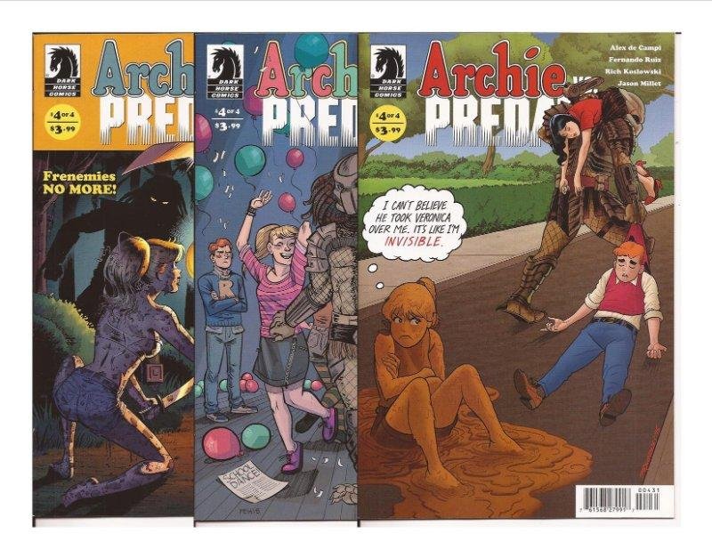 Dark Horse Archie vs Predator #4 All 3 Covers Veronica Betty Teen Dance Party