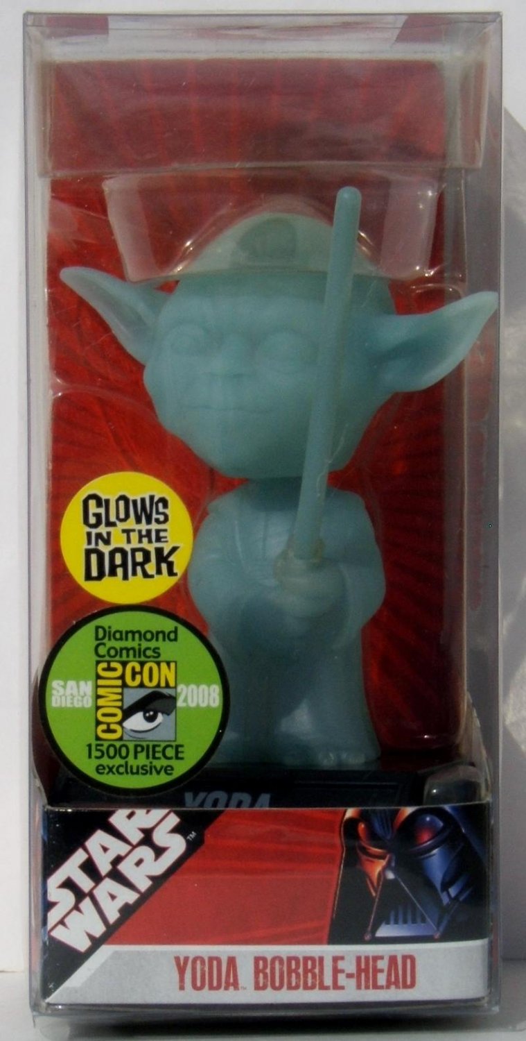 SDCC 2008 Official Funko Star Wars Wacky Wobbler Glow In the Dark Yoda MIB Rare