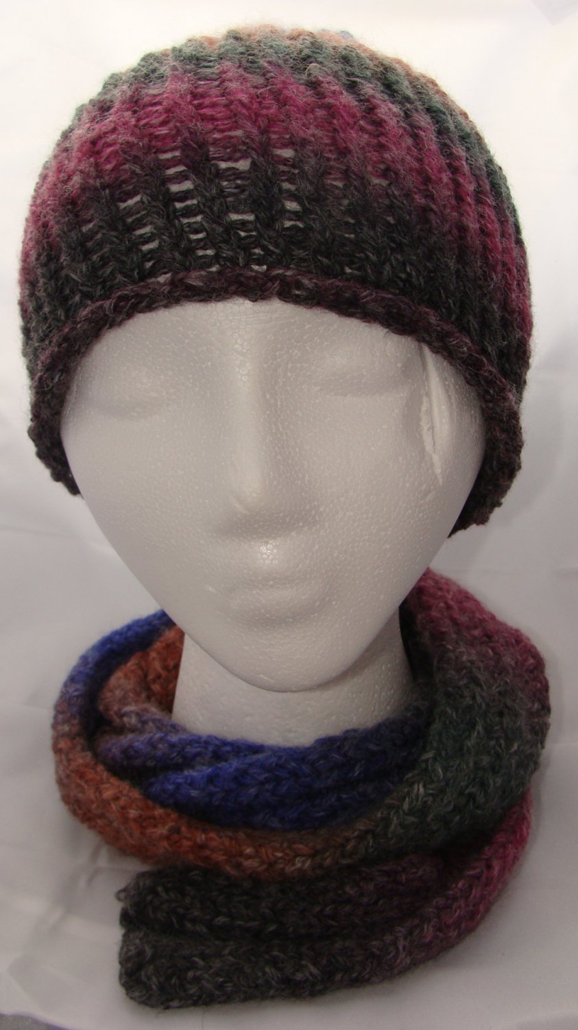 Adult warm and soft hat and ribbed scarf combo