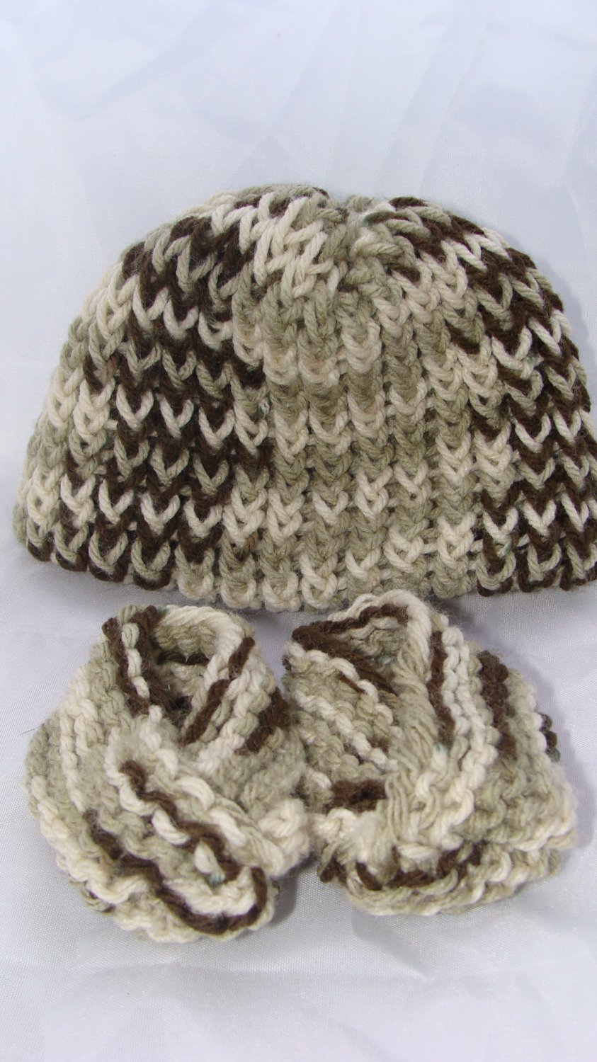 Brown baby booties and hat set