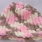 Kids bulky soft pink, white and brown hat