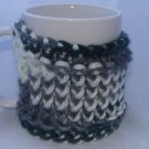 Grey, blue and white mug koozie