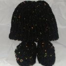 Black with color flecks baby booties and hat set
