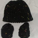 Black with color flecks baby booties and hat set