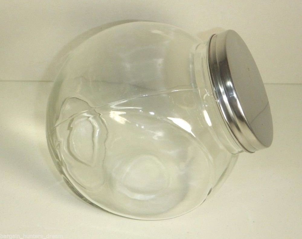 Vintage Drugstore Canister Cookie Jar Tilt Clear Glass w/screw on Lid