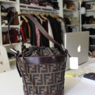 Vintage Fendi Zucchino FF Monograms Canvas & Leather Drawtop Bucket Shoulder Bag