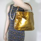 Vintage GUCCI Glossy Leather Yellow Hobo Shoulder Bag BAMBOO handle Italy