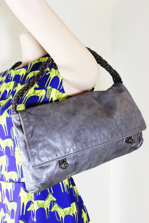 JAS M.B. Silver Gray Leather Hobo Shoulder Bag