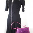Vintage HERMES Classic Black Contrast Stitching Dress Small 34 2 3 4 France