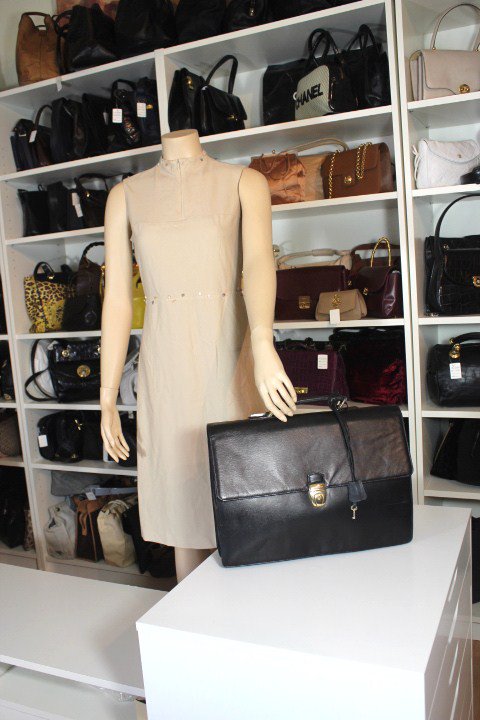 Vintage GIVENCHY Black Leather Briefcase Office Portfolio Handbag Bag