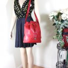 Vintage Burberry Burberrys Of London Genuine Leather Red Drawtop Bucket Bag