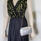 CHANEL Silver Leather Chevron Quilted Large CC Crystal Clutch Shoulder Bag Vntge