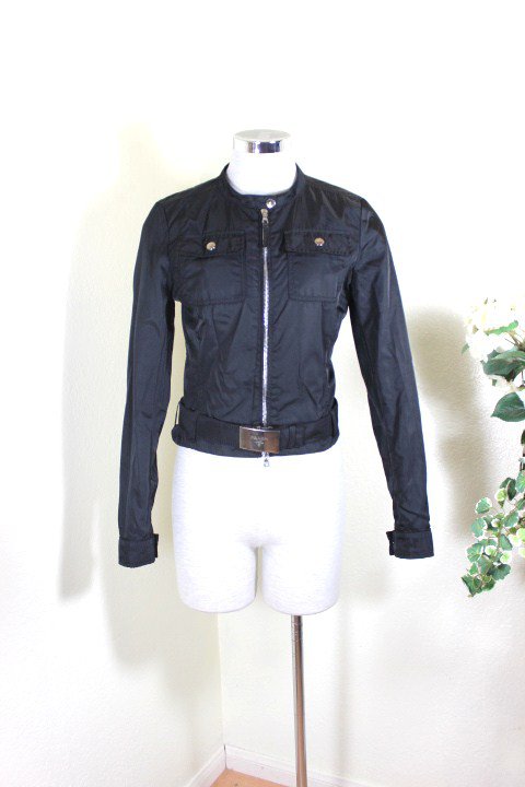 Prada Black Polyester Belted Bomber Jacket Motorcycle Jacket 38 Small 3 4 5