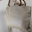 Vintage CHANEL Canvas & Leather Medium Tote Handbag Italy Wood Handles