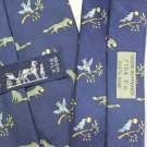 Vintage HERMES PARIS Wolf Print Blue Silk Necktie Tie France