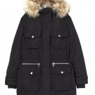 H&M Women's Padded Parka Coat w/Removable Faux Fur Collar Winter Black S Small New