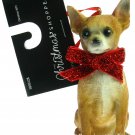 Christmas Shoppe Chihuahua Red Bow Canine Dog Figurine Ornament Brand New