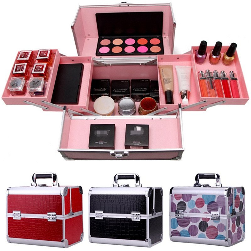 Black Portable Professional 3Layers Cosmetic Bag Women Makeup Organizer Box Case