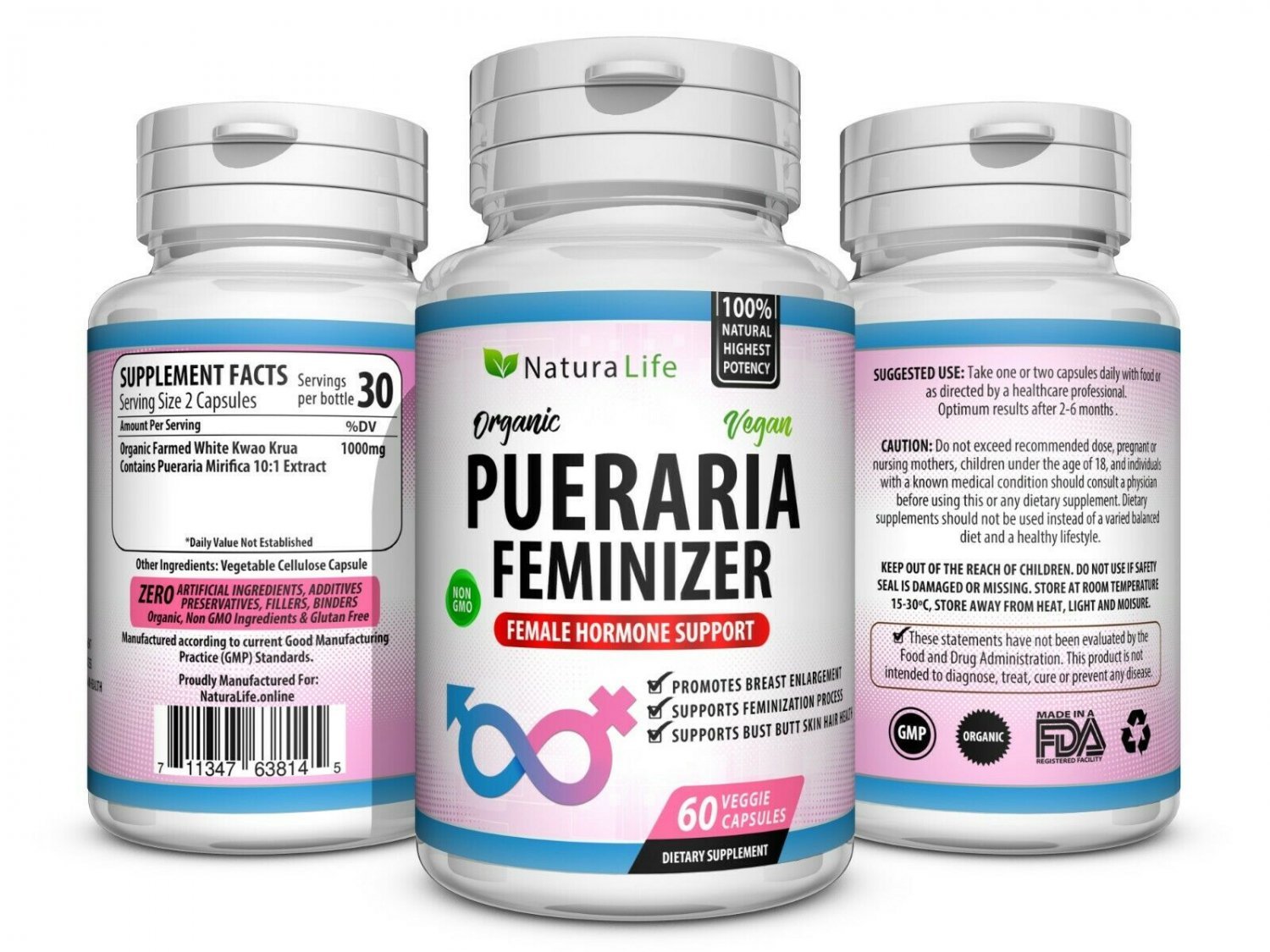 180 Pueraria FEMINIZER Female Breast Bust Enlargement Pills.