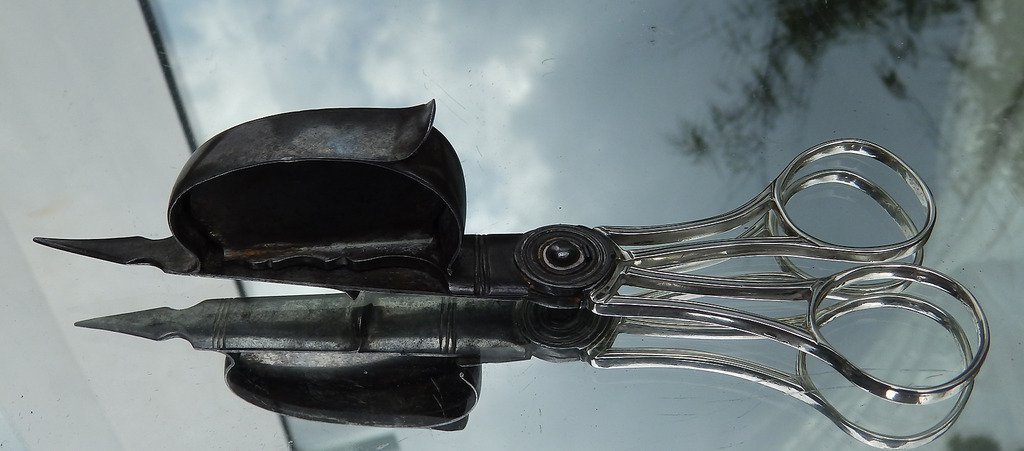 Antique Solid Silver : Pair Silver & Steel Candle Snuffers / Wick Trimmers C18th