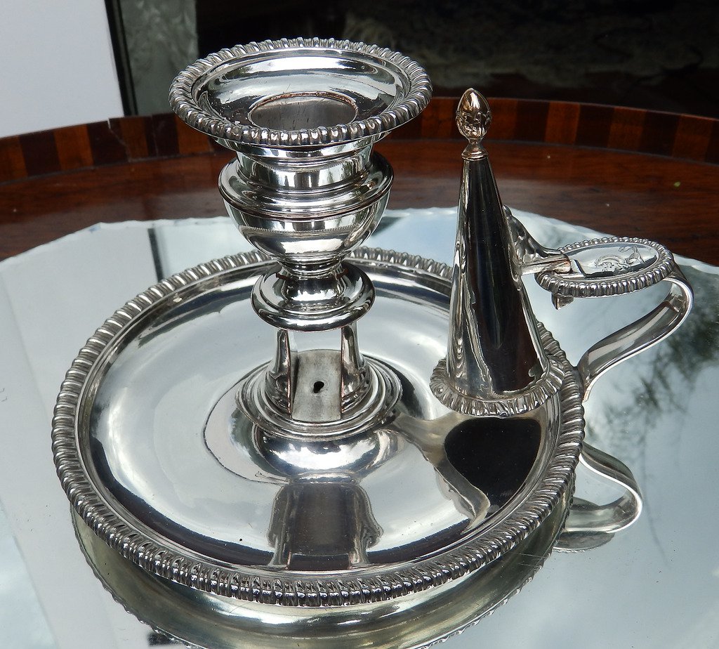 Antique Silver Plate : A good Mathew Boulton OSP Chamberstick & Snuffer C.1800