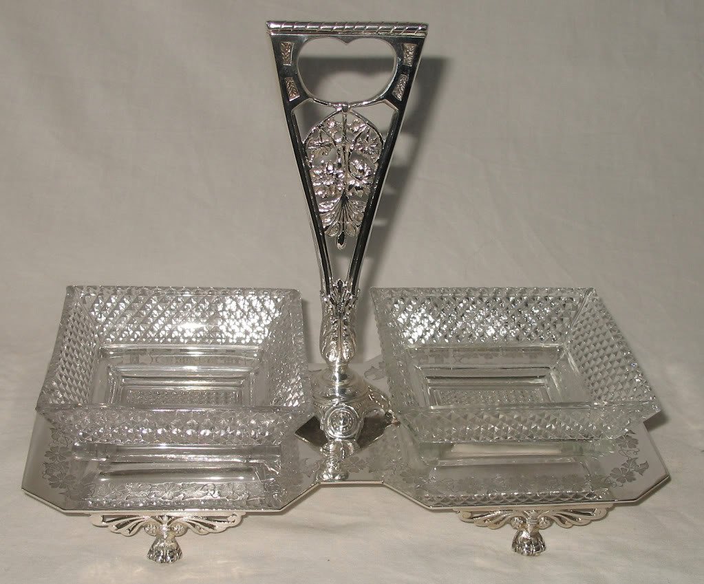 An exceptional quality Art Deco silver plated Walker and Hall double Sweetmeat