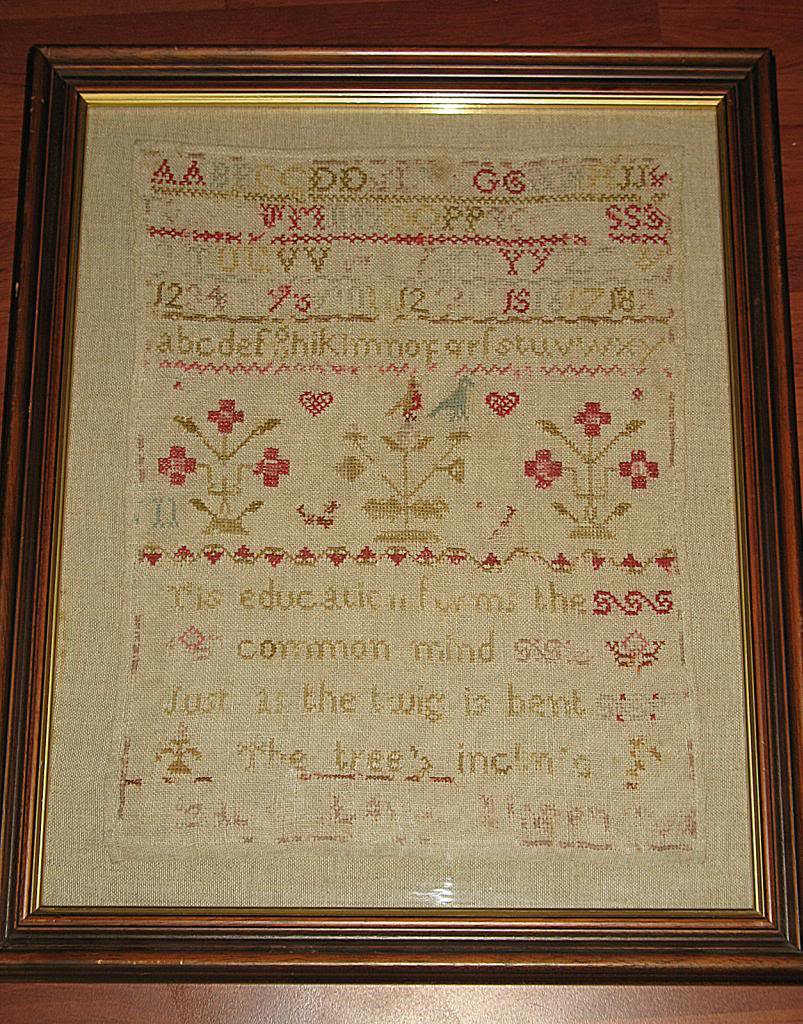 Textiles : A fine mid 19th century Sampler - framed and glazed