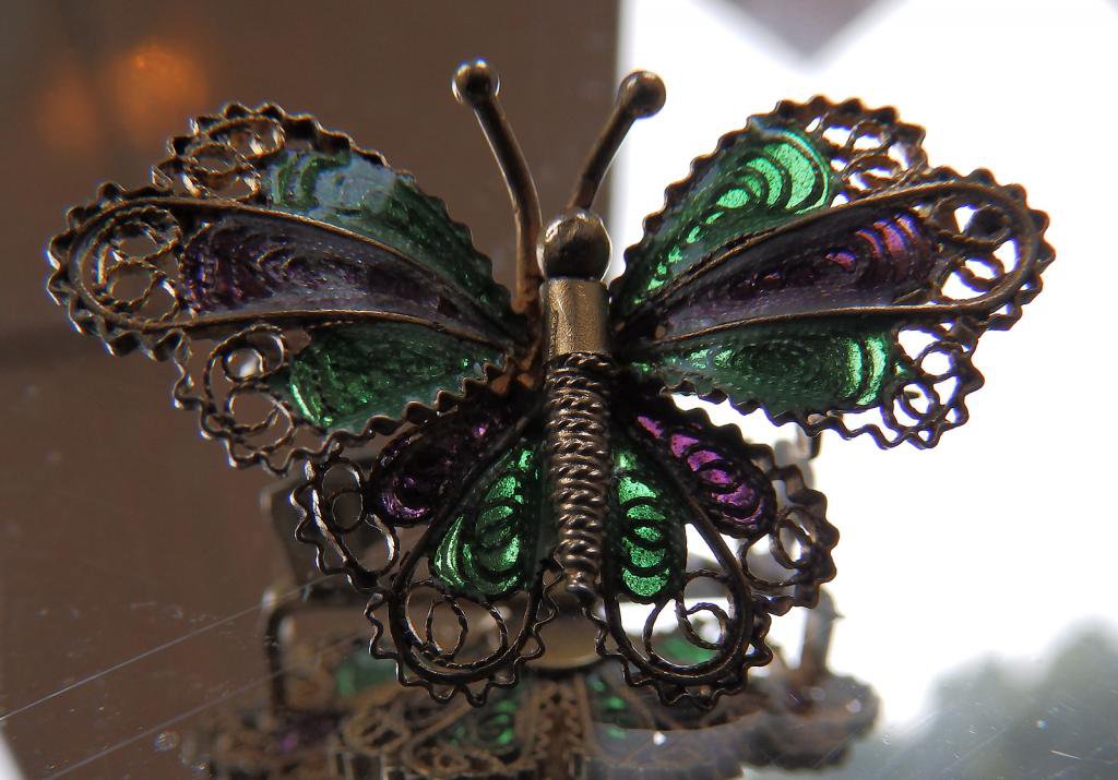 Antique Jewellery : A fine solid sterling silver gilt & enamel Butterfly Brooch