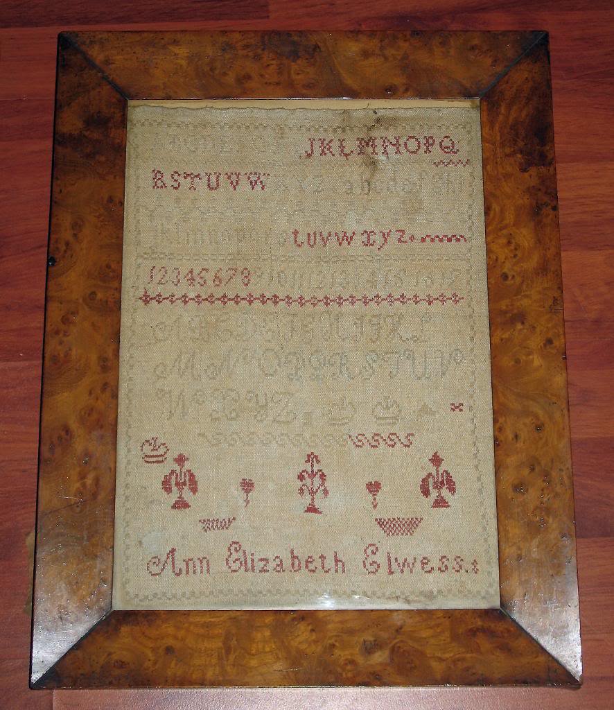 Textiles : A fine mid 19th century Sampler - good Maple Frame