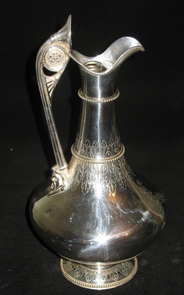 Antique Solid Silver Exceptional Wine / Claret Jug Samuel Smiley 851g - C.1867