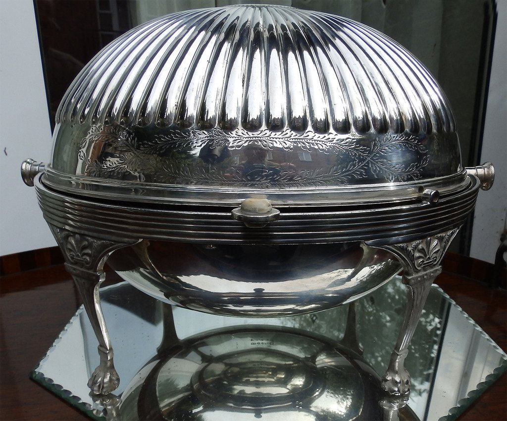 Antique Silver Plate : James Dixon fluted roll-top Breakfast Dish C.19thC