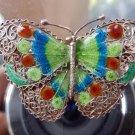Antique Jewellery : A large fine solid sterling silver & enamel Butterfly Brooch